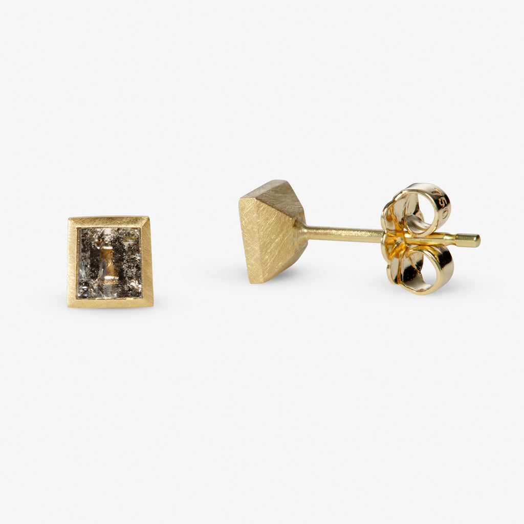 Salt and pepper diamond earrings by contemporary jewellery designer, Sarah Straussberg