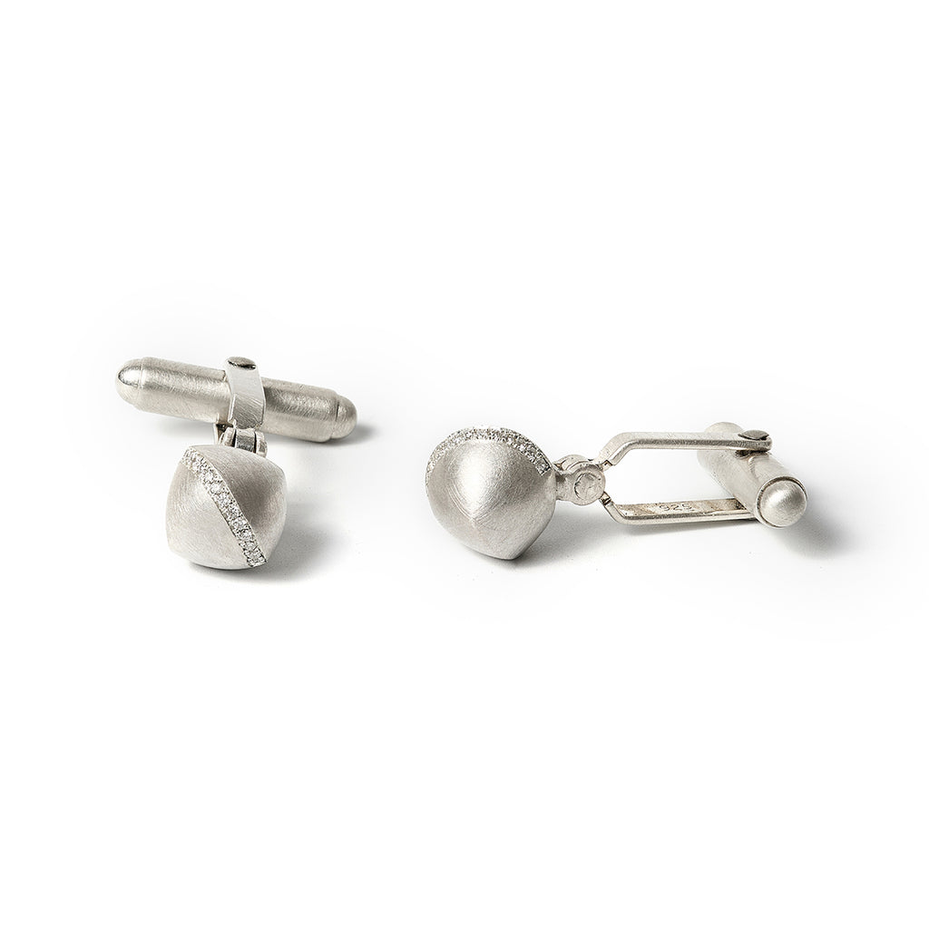 Sterling silver and diamond cufflinks by contemporary jewellery designer, Sarah Straussberg