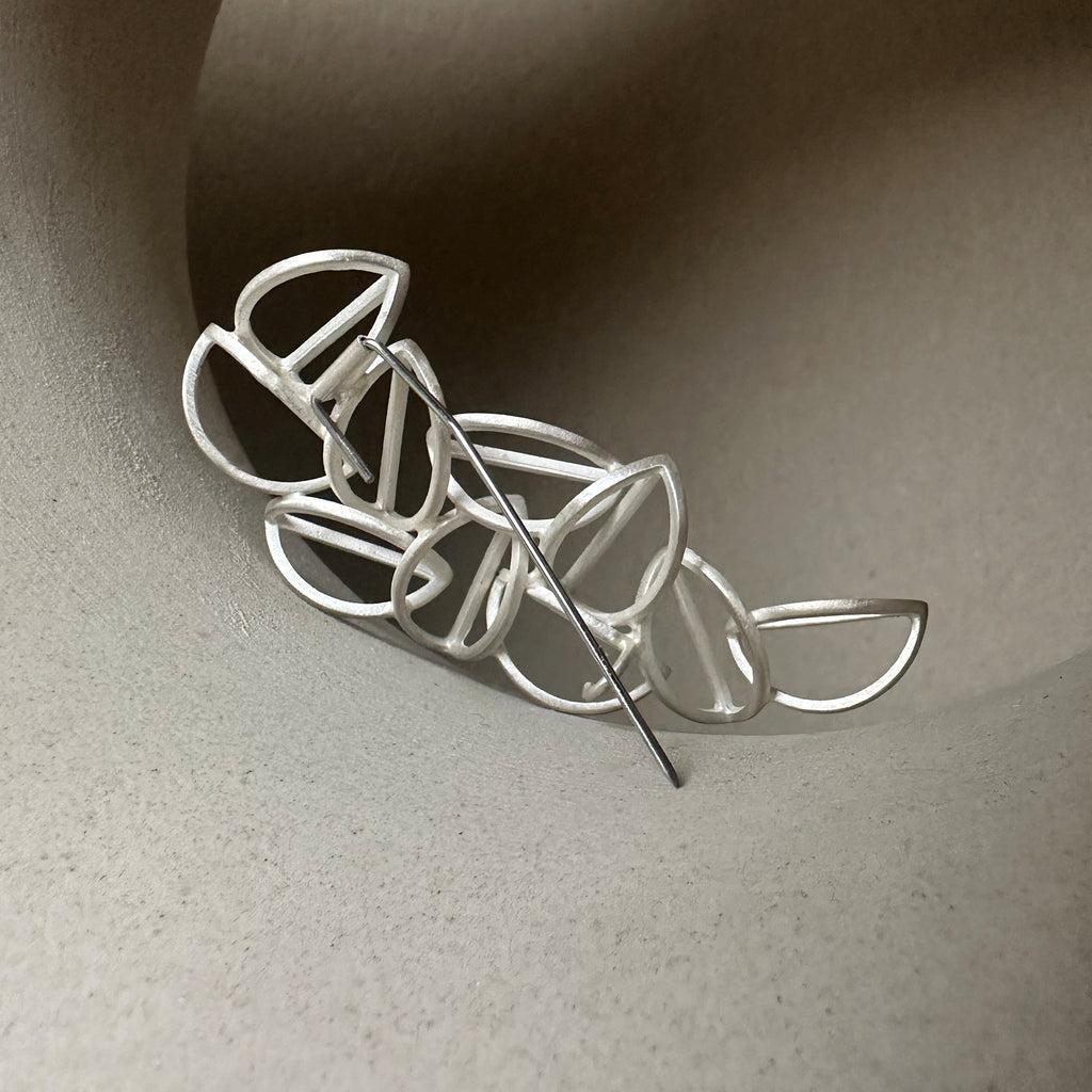 back of Sterling Silver geometric brooch from Sarah Straussberg