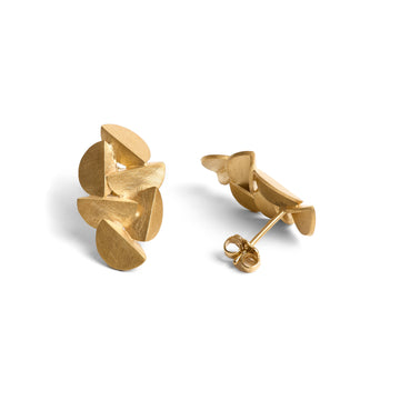 Modern gold plated earrings by contemporary jewellery designer, Sarah Straussberg.