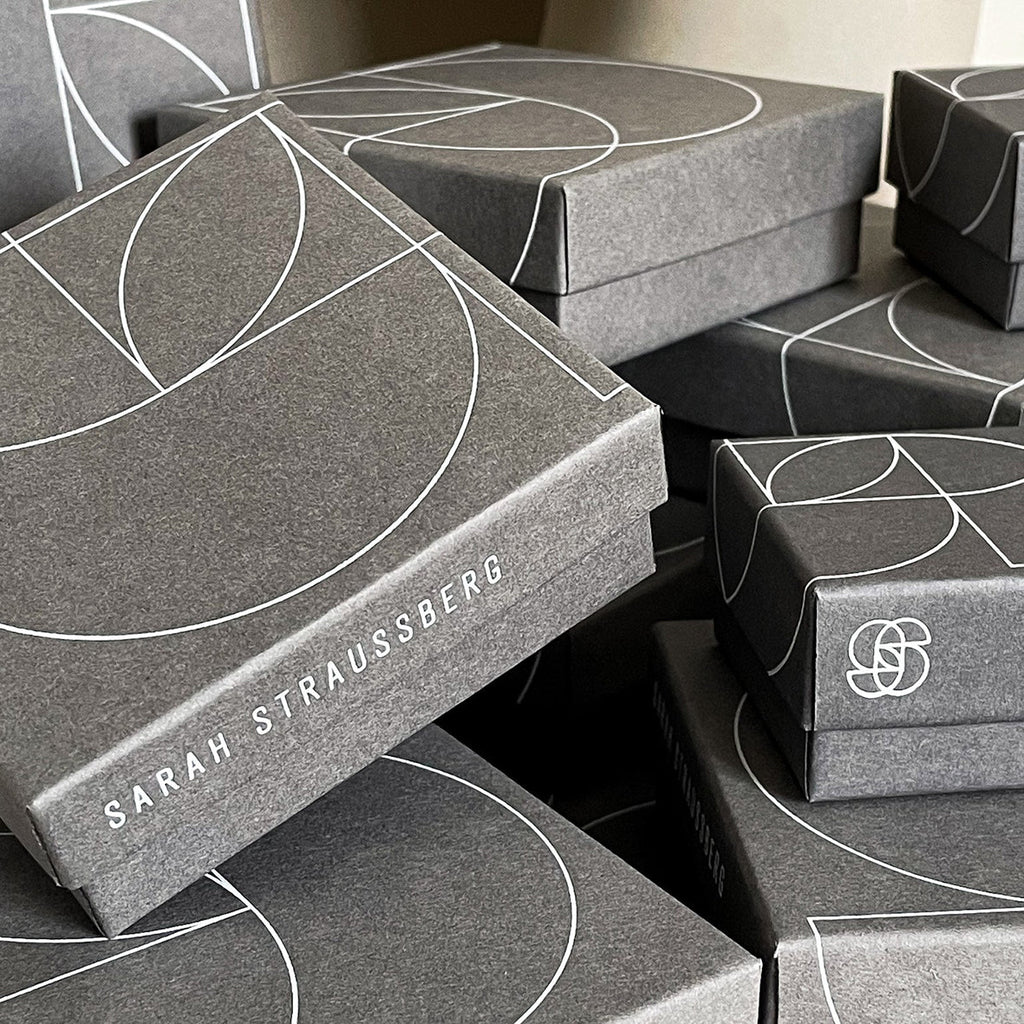 packaging designed by Steve Wilcox for  contemporary jewellery designer Sarah Straussberg