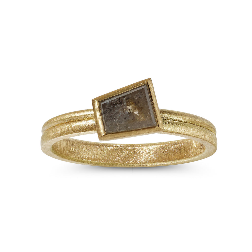 A salt and pepper diamond ring by contemporary jewellery designer, Sarah Straussberg