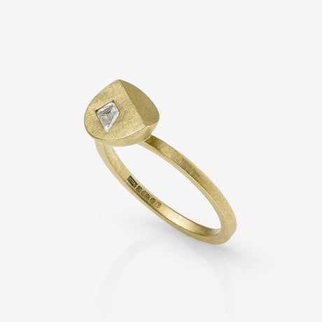 Whistle cut diamond ring by contemporary jewellery designer, Sarah Straussberg