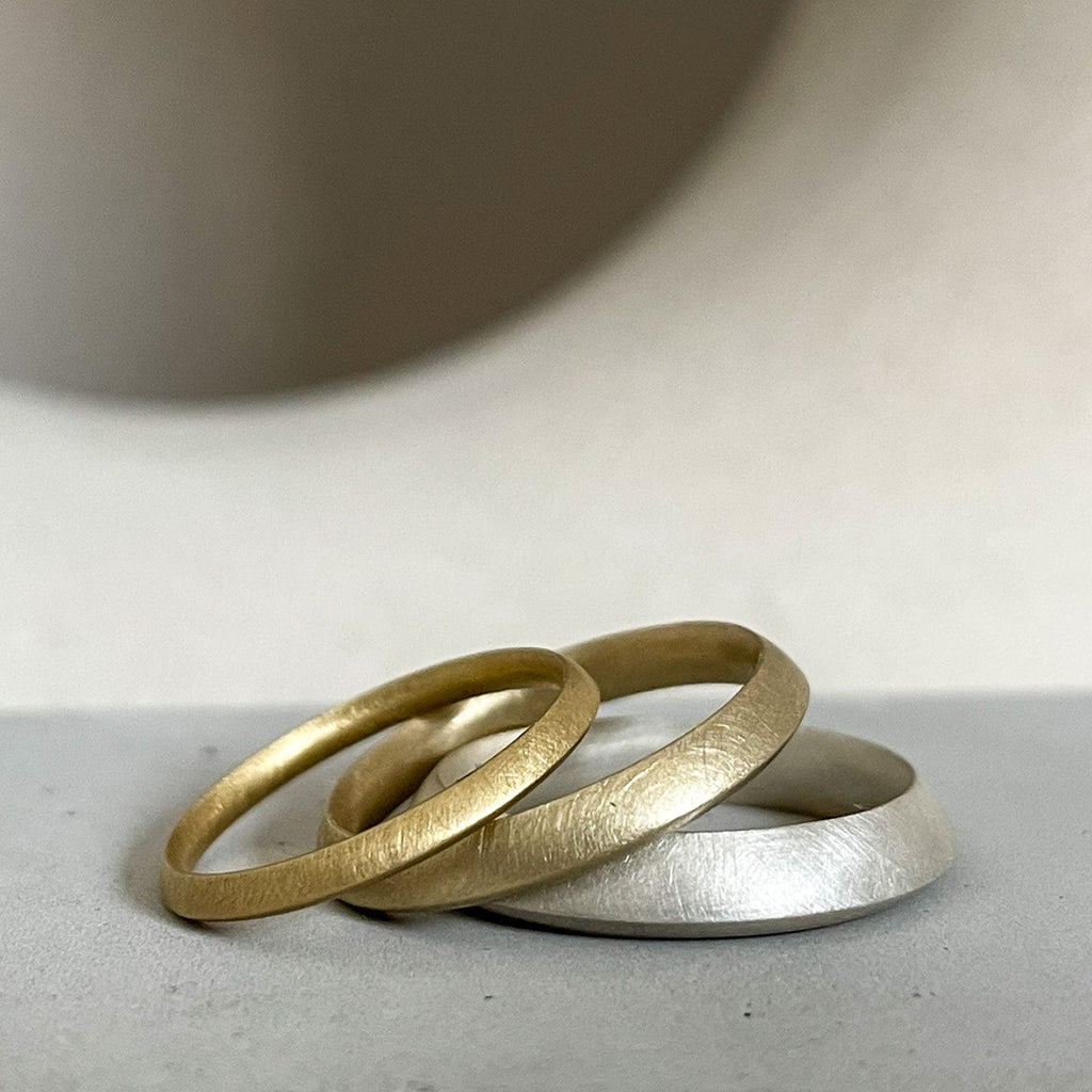 Signature wedding rings by contemporary jewellery designer, Sarah Straussberg